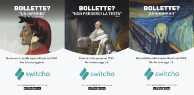 Switcho "riscrive la storia" con Dante, Munch e Luigi XVI per la campagna di comunicazione out-of-home
